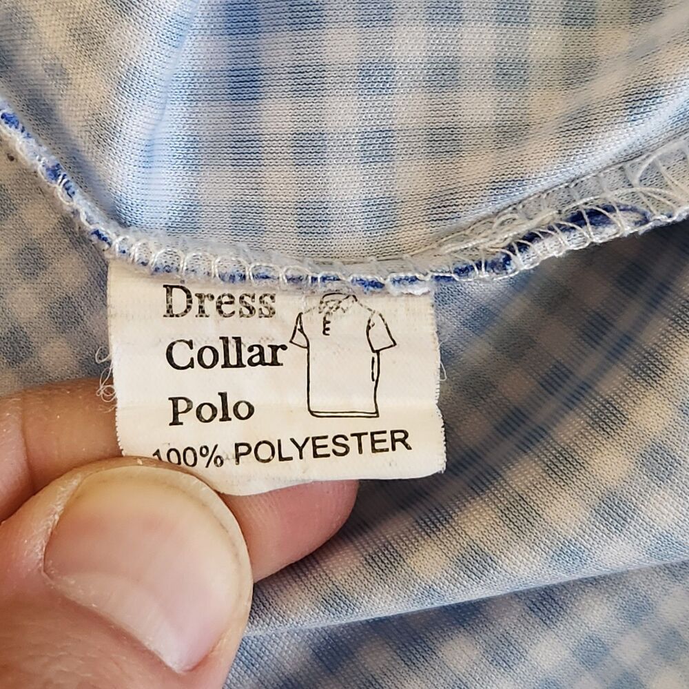 Collars & Co Dress Collar Polo Shirt Men's L Blue Gingham Long Sleeve Stretch - Picture 3 of 4